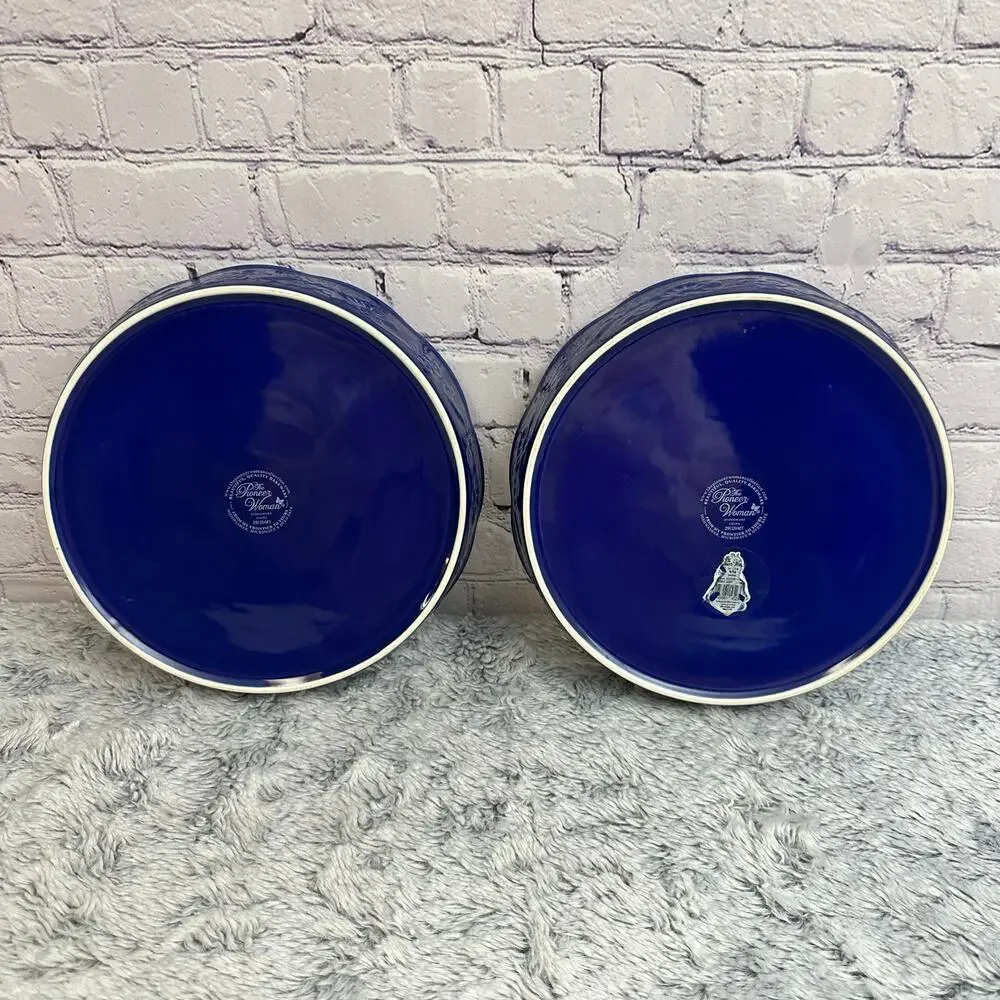 The Pioneer Woman Celia 9" Pie Pan Floral Cobalt Blue Set of 2 Baking Country - Picture 4 of 5